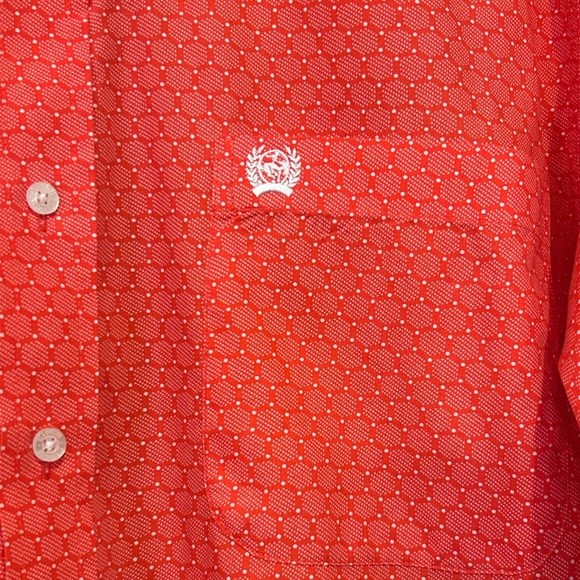 Cinch Shirt Red Orange Hexagon Geometric Button Down Western Rodeo Men’s Small - Picture 5 of 10